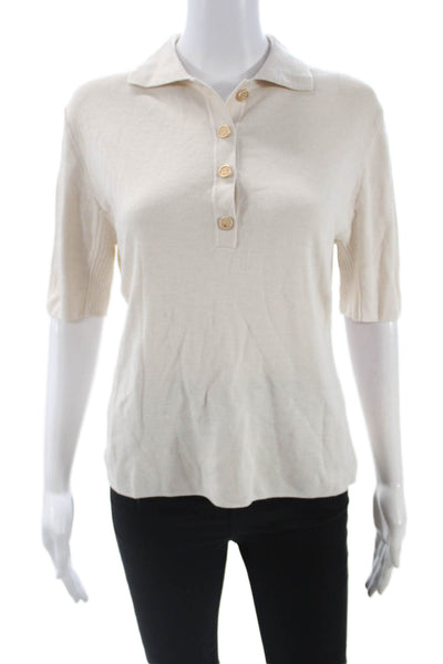 Puretoi By Petra Dieners Women Short Sleeve Polo Beige Wool Blend Size XL