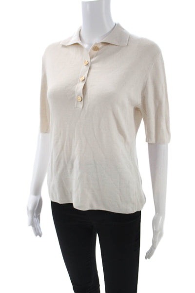 Puretoi By Petra Dieners Women Short Sleeve Polo Beige Wool Blend Size XL