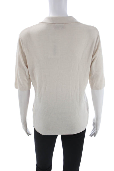 Puretoi By Petra Dieners Women Short Sleeve Polo Beige Wool Blend Size XL