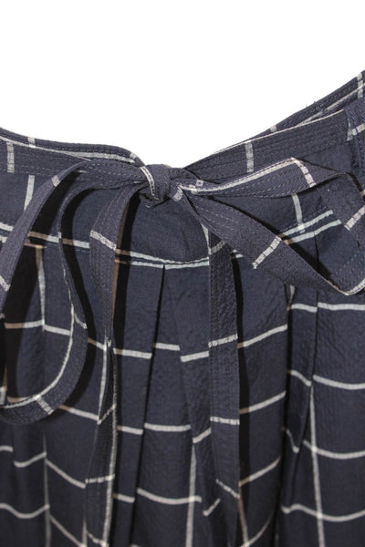 Paul Smith Women Pleated Wrap Skirt Dark Blue Check Wool Cotton Knee Size 46