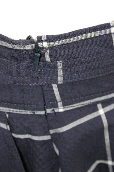 Paul Smith Women Pleated Wrap Skirt Dark Blue Check Wool Cotton Knee Size 46