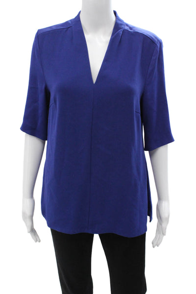 Marchesa Notte Women Dark Blue Floral Short Sleeve Round Neck Blouse Size 8