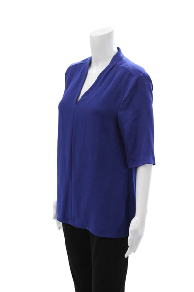 L.K. Bennett Women Blue V-Neck Tunic 3/4 Sleeve Cotton Acrylic Size 8