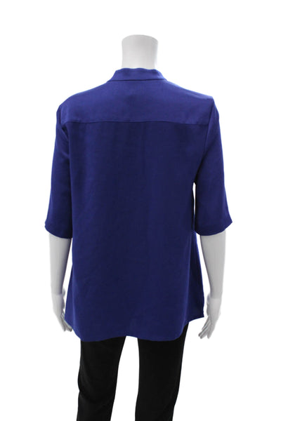 L.K. Bennett Women Blue V-Neck Tunic 3/4 Sleeve Cotton Acrylic Size 8