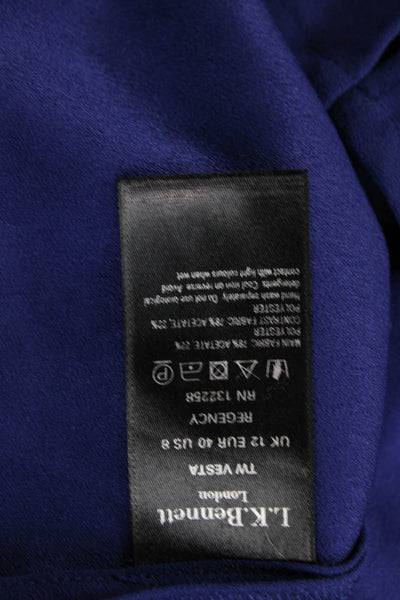 L.K. Bennett Women Blue V-Neck Tunic 3/4 Sleeve Cotton Acrylic Size 8