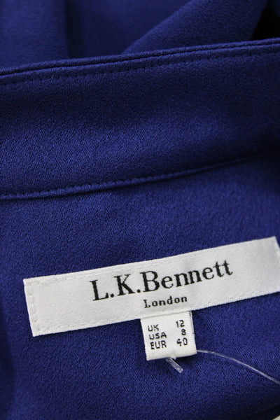 L.K. Bennett Women Blue V-Neck Tunic 3/4 Sleeve Cotton Acrylic Size 8