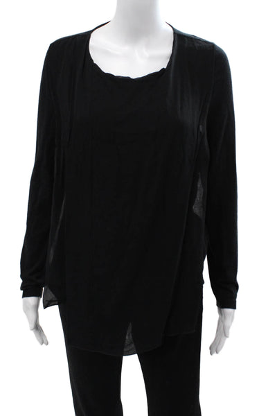 Lafayette 148 New York Women Black Silk Long Sleeve Round Neck Blouse Size M