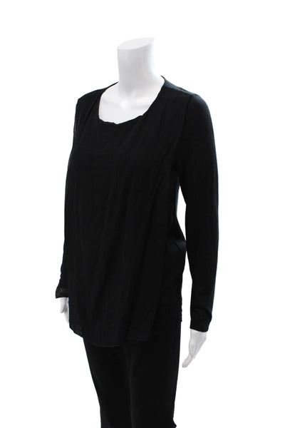 Lafayette 148 New York Women Black Silk Long Sleeve Round Neck Blouse Size M