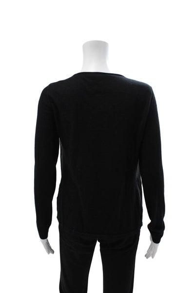 Lafayette 148 New York Women Black Silk Long Sleeve Round Neck Blouse Size M