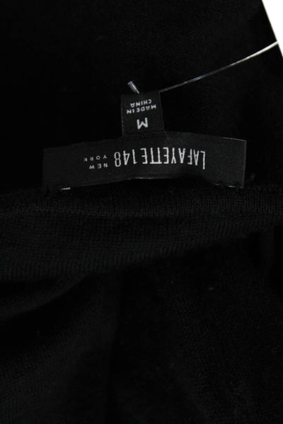 Lafayette 148 New York Women Black Silk Long Sleeve Round Neck Blouse Size M