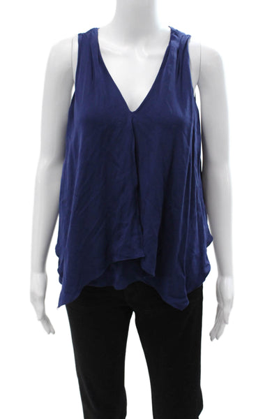 Theory Womens 100% Silk V-Neck Sleeveless Tank Dark Blue Size M