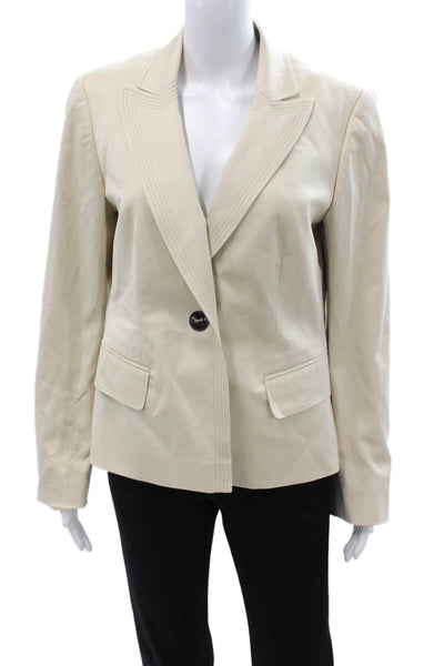 Escada Women Beige Collared Button Long Sleeve Cotton Blazer Size 40