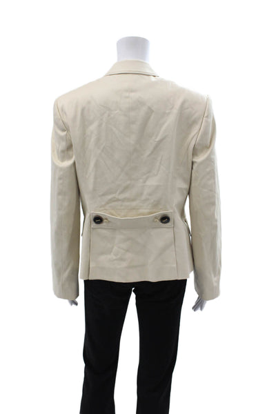 Escada Women Beige Collared Button Long Sleeve Cotton Blazer Size 40