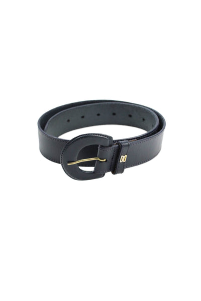 Daks Womens Solid Leather Frame Buckle Belt Navy Size M