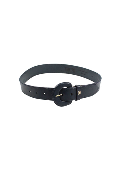 Daks Womens Solid Leather Frame Buckle Belt Navy Size M