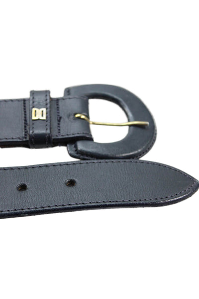 Daks Womens Solid Leather Frame Buckle Belt Navy Size M
