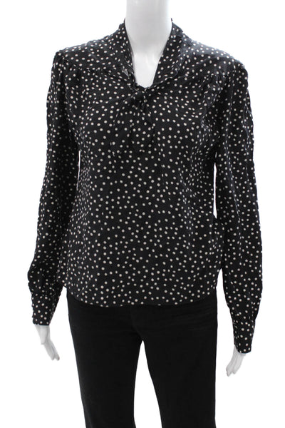 Jane Womens Black Polka Dot 100% Silk Button Long Sleeve Casual Top Size 10
