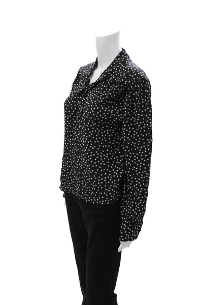 Jane Womens Black Polka Dot 100% Silk Button Long Sleeve Casual Top Size 10