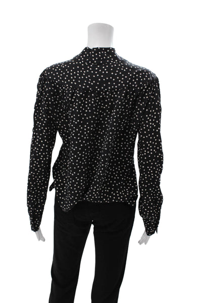 Jane Womens Black Polka Dot 100% Silk Button Long Sleeve Casual Top Size 10