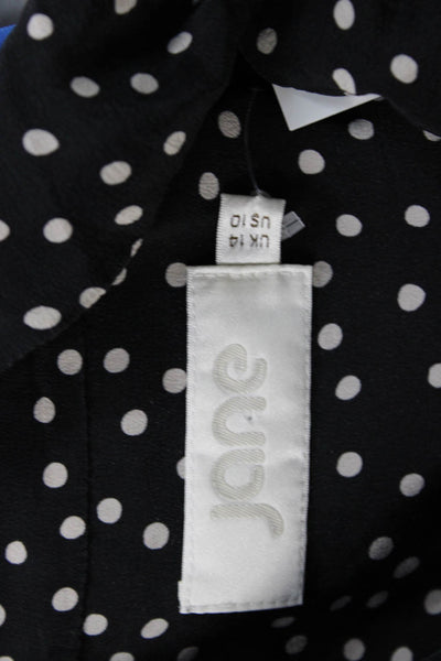 Jane Womens Black Polka Dot 100% Silk Button Long Sleeve Casual Top Size 10