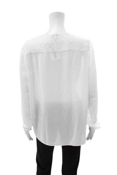 Reiss Women White Silk V-Neck Polka Dot Long Sleeve Blouse Size 8