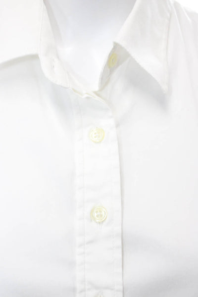The Shirt Women Short Sleeve Collared Button-Up Basic White Cotton Blend Size L