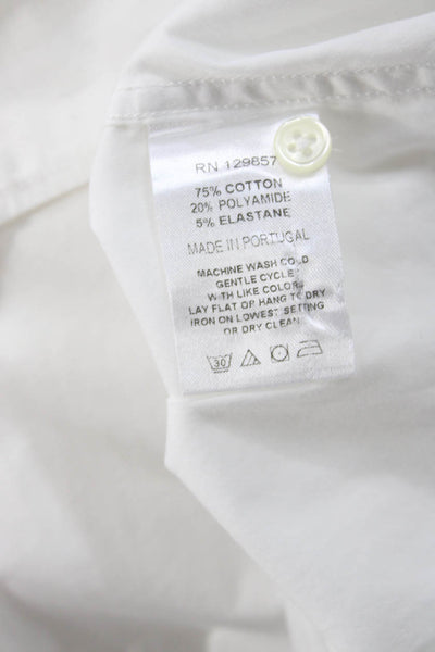 The Shirt Women Short Sleeve Collared Button-Up Basic White Cotton Blend Size L
