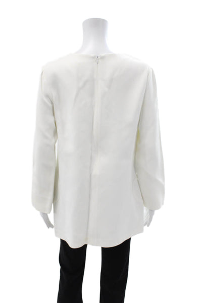 Lisa Perry Womens Silk V-Neck Tunic Blouse Long Sleeve White Zip Size 10