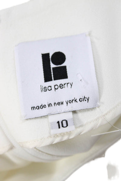 Lisa Perry Womens Silk V-Neck Tunic Blouse Long Sleeve White Zip Size 10