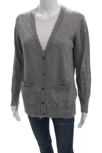 Minnie Rose Unisex Cardigan 100% Cashmere Gray V-Neck Button Long Sleeve Size S
