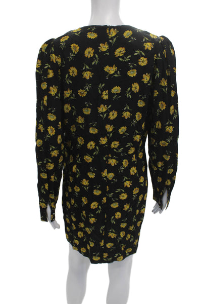 Sezane Women Shift Dress Black Floral Long Sleeve Round Neck Viscose Size 40