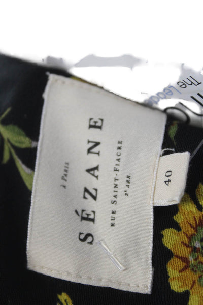 Sezane Women Shift Dress Black Floral Long Sleeve Round Neck Viscose Size 40