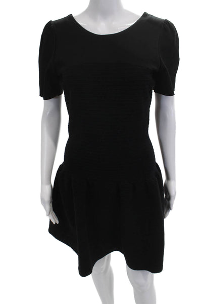 Maje Women Fit & Flare Mini Dress Black Short Sleeve Zip Size 3