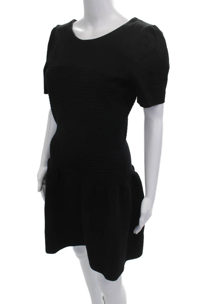 Maje Women Fit & Flare Mini Dress Black Short Sleeve Zip Size 3