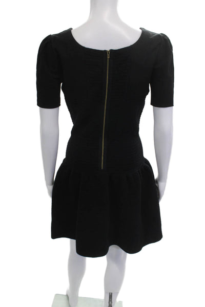 Maje Women Fit & Flare Mini Dress Black Short Sleeve Zip Size 3