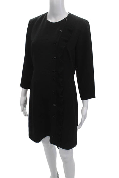 Sandro Women Black Shift Dress 3/4 Sleeve Round Neck Polyester Button Size M
