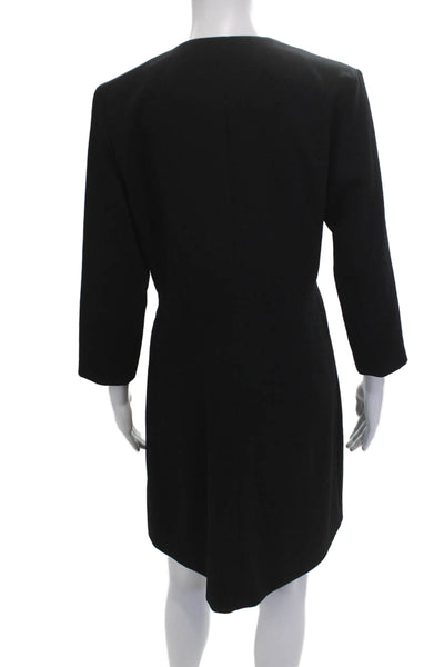 Sandro Women Black Shift Dress 3/4 Sleeve Round Neck Polyester Button Size M