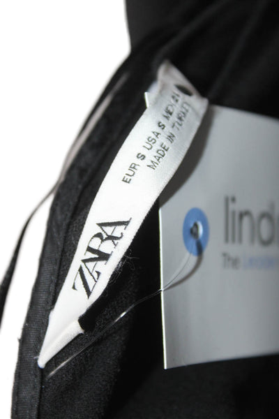 Zara Women Shift Dress Black V Neck Long Sleeve Button Polyester Size S