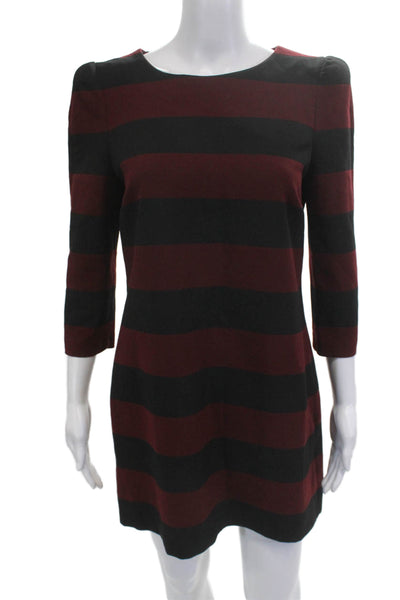 Zara Womens Shift Dress Black Striped Round Neck 3/4 Sleeve Short Size M