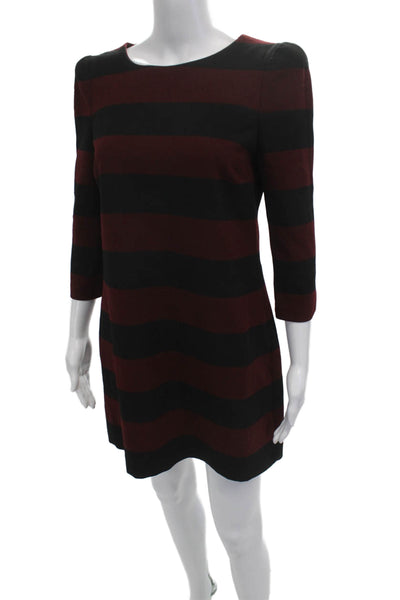 Zara Womens Shift Dress Black Striped Round Neck 3/4 Sleeve Short Size M