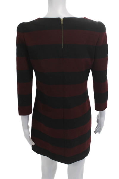 Zara Womens Shift Dress Black Striped Round Neck 3/4 Sleeve Short Size M