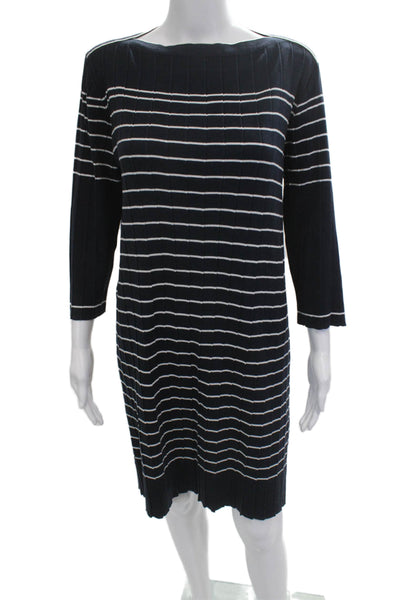 Armor Lux Women Sweater Dress Striped Dark Blue Round Neck 3/4 Sleeve Size 1