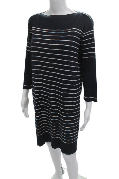 Armor Lux Women Sweater Dress Striped Dark Blue Round Neck 3/4 Sleeve Size 1