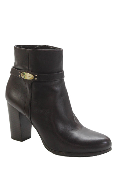 Michael Michael Kors Women's Block Heel Leather Ankle Boots Brown Size 10