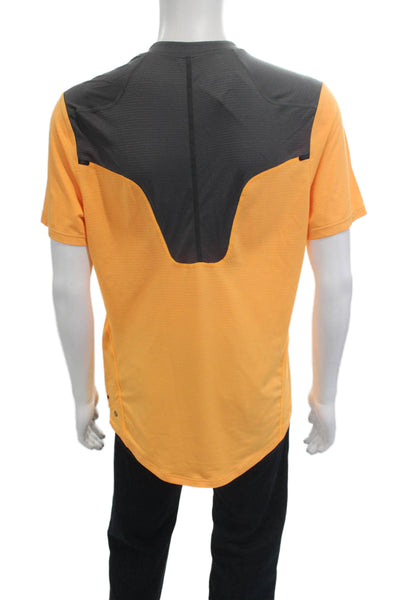 Lululemon Mens Orange Short Sleeve Crew Neck Snap T-Shirt Cotton Nylon Size M