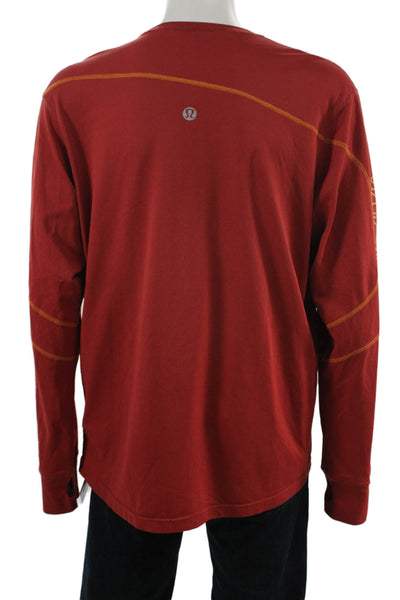 Lululemon Mens Red Long Sleeve Crew Neck T Shirt Polyester PreOwned Size 2XL