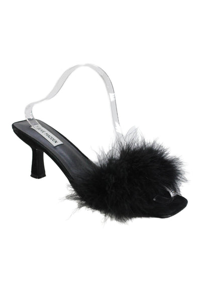 Steve Madden Womens Feather Strap Detail Square Toe Slides Black Size 10