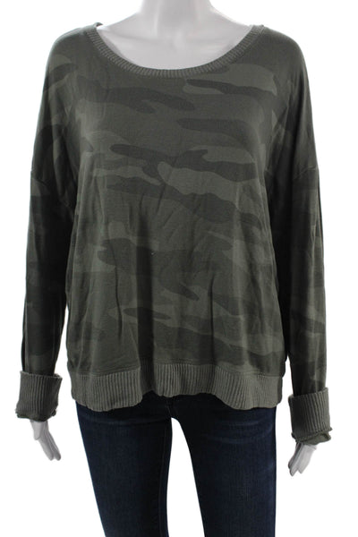 Splendid Women Green Camouflage Pullover Sweatshirt Army Long Sleeve Size XL