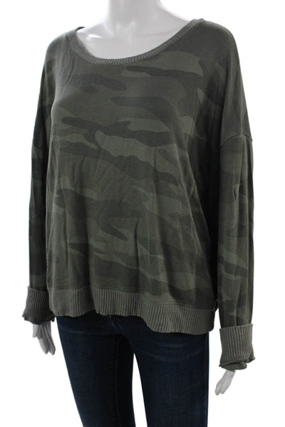 Splendid Women Green Camouflage Pullover Sweatshirt Army Long Sleeve Size XL