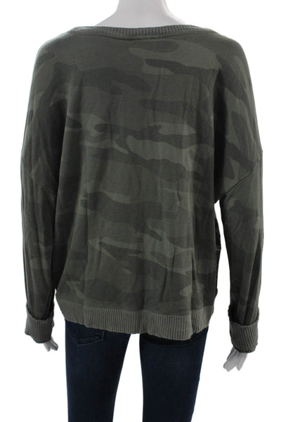 Splendid Women Green Camouflage Pullover Sweatshirt Army Long Sleeve Size XL